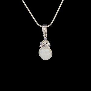 Sterling Silver Necklace With Oval Moonstone Pendant CZ Accents KH925 India